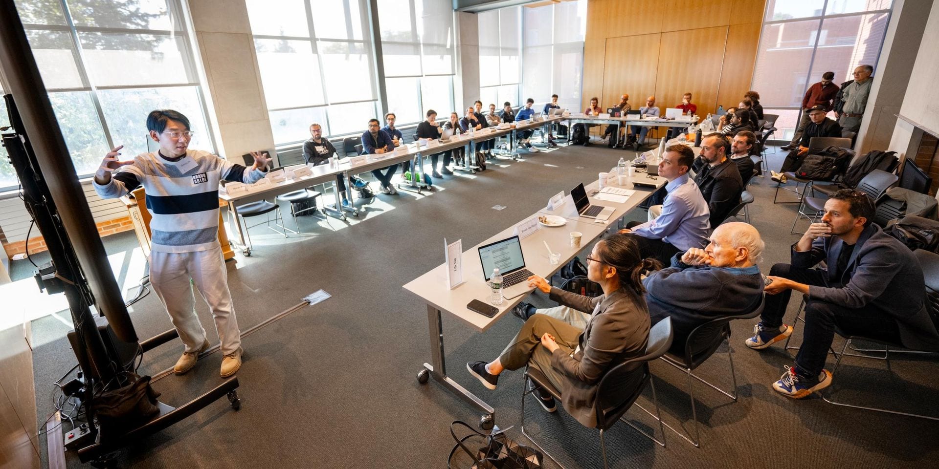 Group photograph of attendees at the Princeton Program on Science and Global Security, October 2024, including Zhenyu He and senior scholar Frank von Hippel.